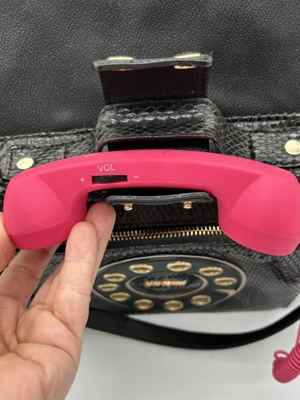 Betsey Johnson Hold Please Telephone Tote Bag - Black Snake Embossed Kitsch